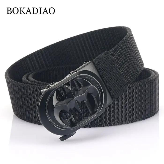 BOKADIAO Ceinture en nylon pour hommes de luxe chauve-souris en métal boucle automatique ceintures e