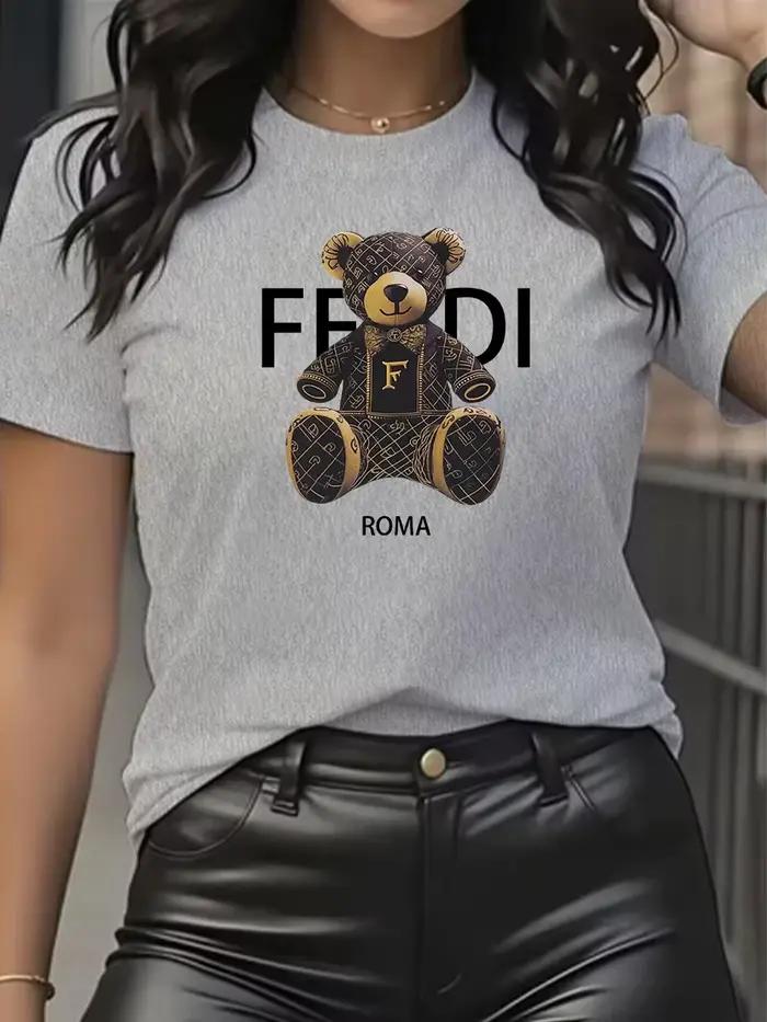 T-shirt graphique d'été à manches courtes et col rond, doux et confortable, pour femme, bleu clair,