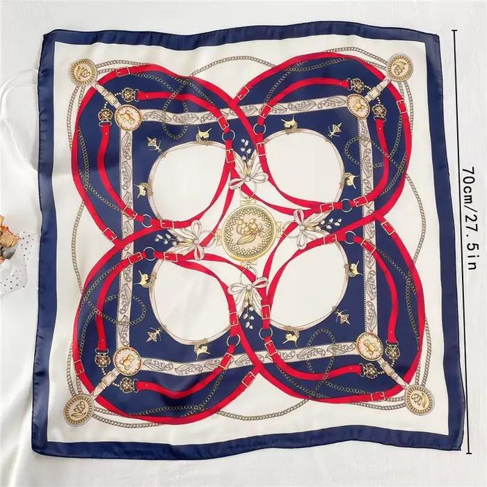 1 pièces 70cm chaîne romaine foulard en soie pour les femmes simulé soie géométrique ronde mode poly