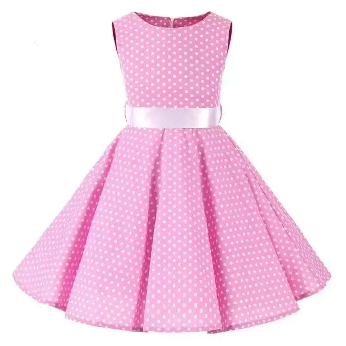 Robe d'été mi-longue en coton pour enfants, Vintage, à pois, motif Floral, pour bébé fille