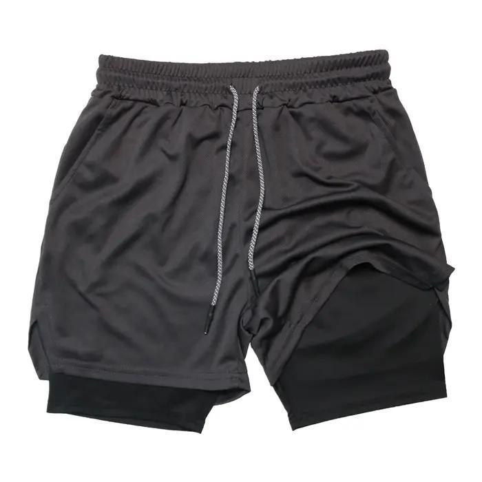 Short de Fitness Double couche pour hommes, short de sport 2 en 1, séchage rapide, entraînement, Jog