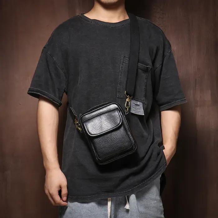 GURO-Sac à bandoulière en cuir véritable pour homme, cuir de vachette couche supérieure, sac pour té
