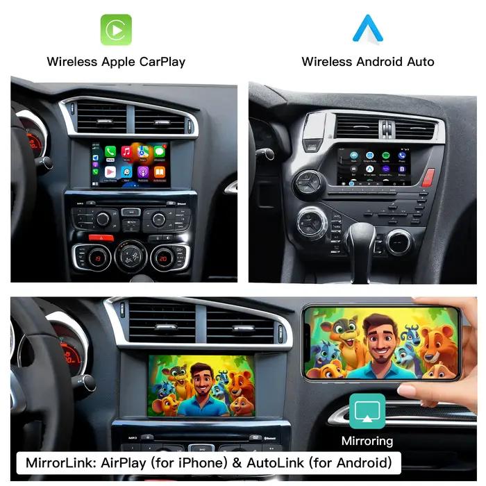 Boîte Carplay sans fil pour Peugeot Citroën SM DS Picasso modèle C4 C5 DS4 DS3 308 508 208 3008 module AirPlay Android Auto pour connectivité audio smartphone sans fil