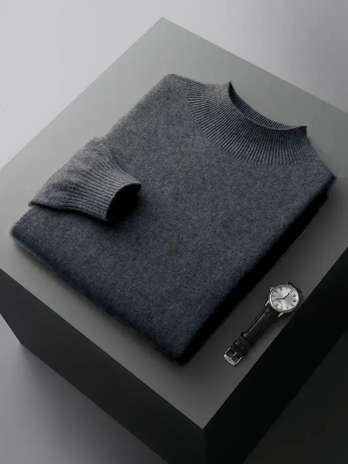 CHICUU-Pull en cachemire à col montant pour homme, pull basique en laine mérinos, tricots doux, 100%