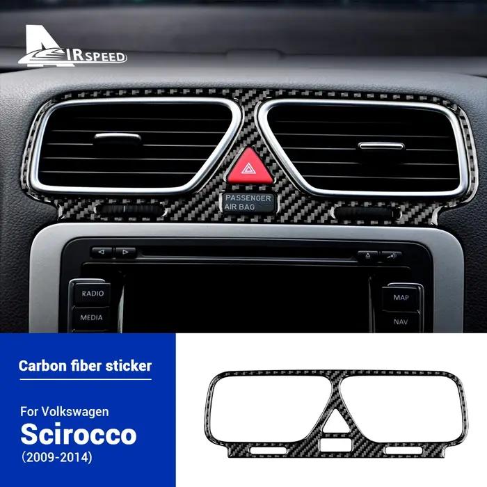 Autocollant de sortie CD AC en Fiber de carbone véritable et souple, pour Volkswagen Scirocco 2009 2