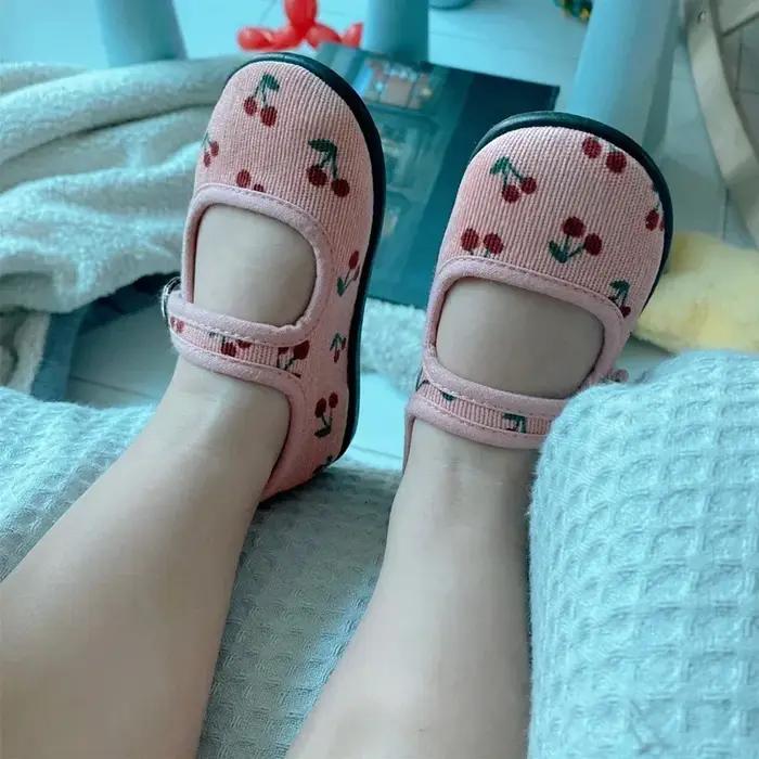 HoneyCherry – chaussures en toile de velours côtelé pour filles, chaussures d'intérieur à bouche car