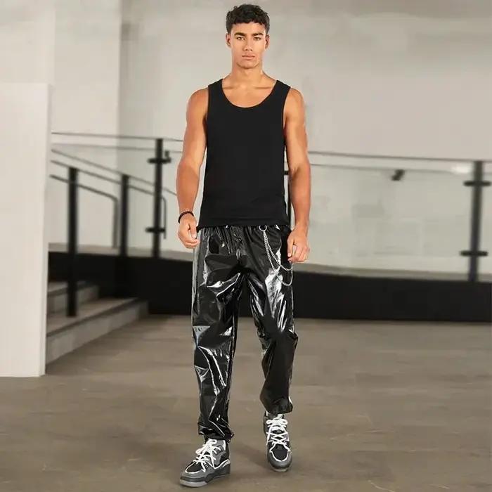 Pantalon lanterne en cuir verni brillant pour hommes, bande élastique adt décontractée, Knickerbocke