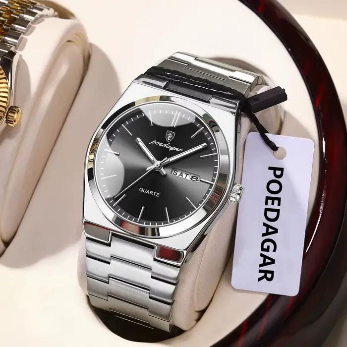 POEDAGAR montre-bracelet à Quartz pour hommes de luxe étanche lumineux Date semaine homme montre en