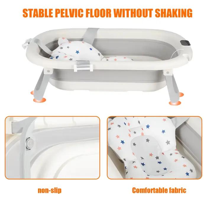 Baignoire bébé pliable avec coussin thermomètre intégré cadeau naissance fille garçon gris rose kaki vert