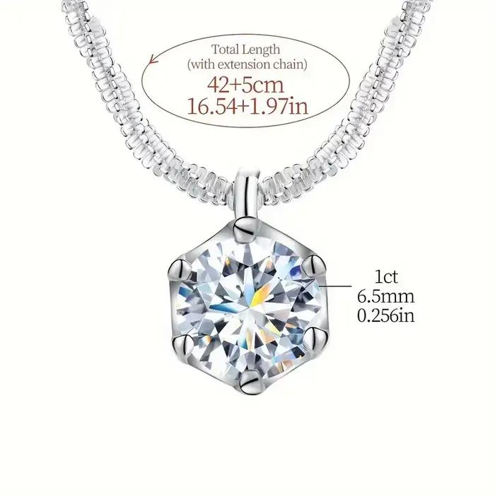 LOUTF 1CT Collier pendentif blanc en diamant Moissanite étincelant de luxe pour femmes, en argent st