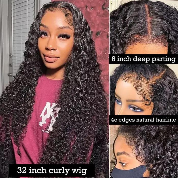 Perruque afro crépue bouclée pour femme, perruques frontales en dentelle, cheveux humains à vague pr