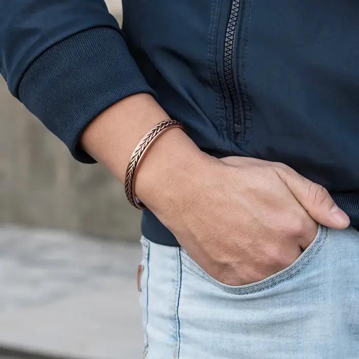 Bracelet magnétique torsadé en cuivre pur, bracelets à manchette réglables pour hommes et femmes, so