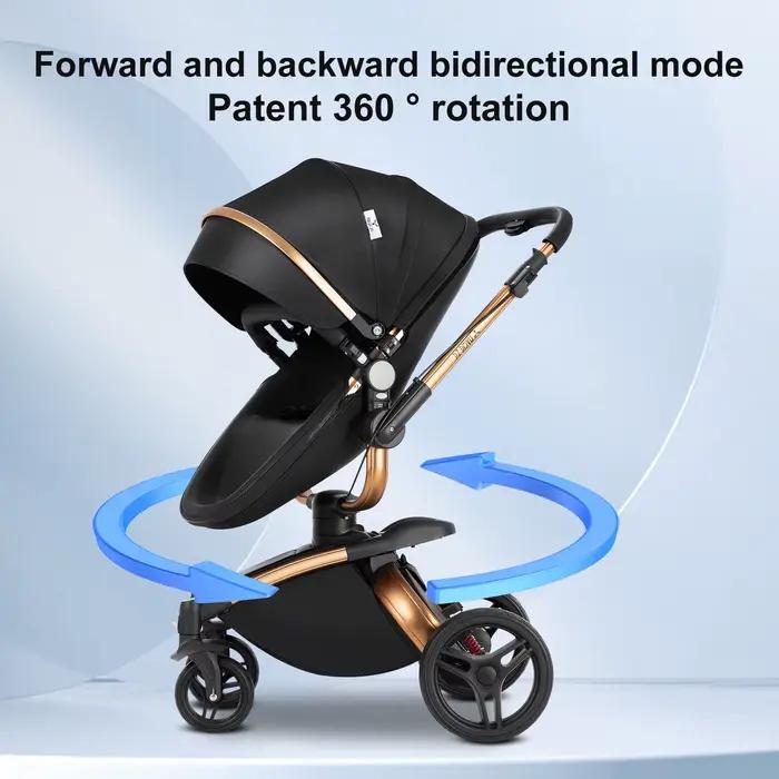 360 ° Poussette bébé 3 en 1 siège auto poussette Combo système de voyage poussettes haute paysage