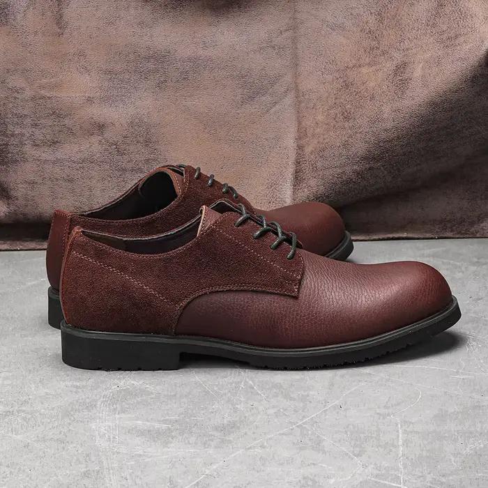 Chaussures Derby en cuir véritable pour hommes, chaussures décontractées à semelle épaisse pour homm