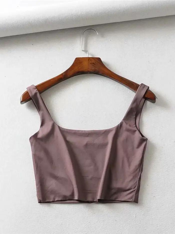 Offre spéciale été femmes Sexy hauts sans manche mode court col carré débardeurs 4 couleurs