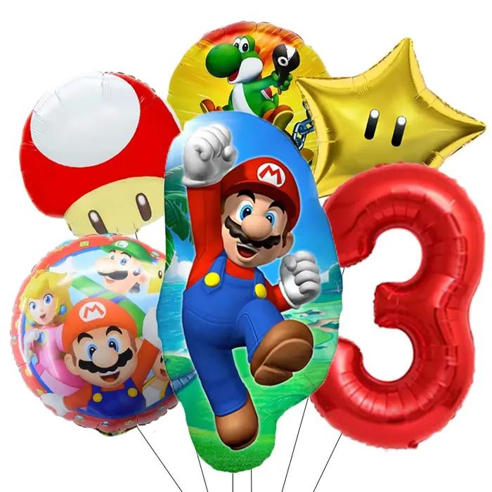 6 ballons en aluminium à thème Super Frères de dessin animé, ballons numériques de 32 pouces, pour l