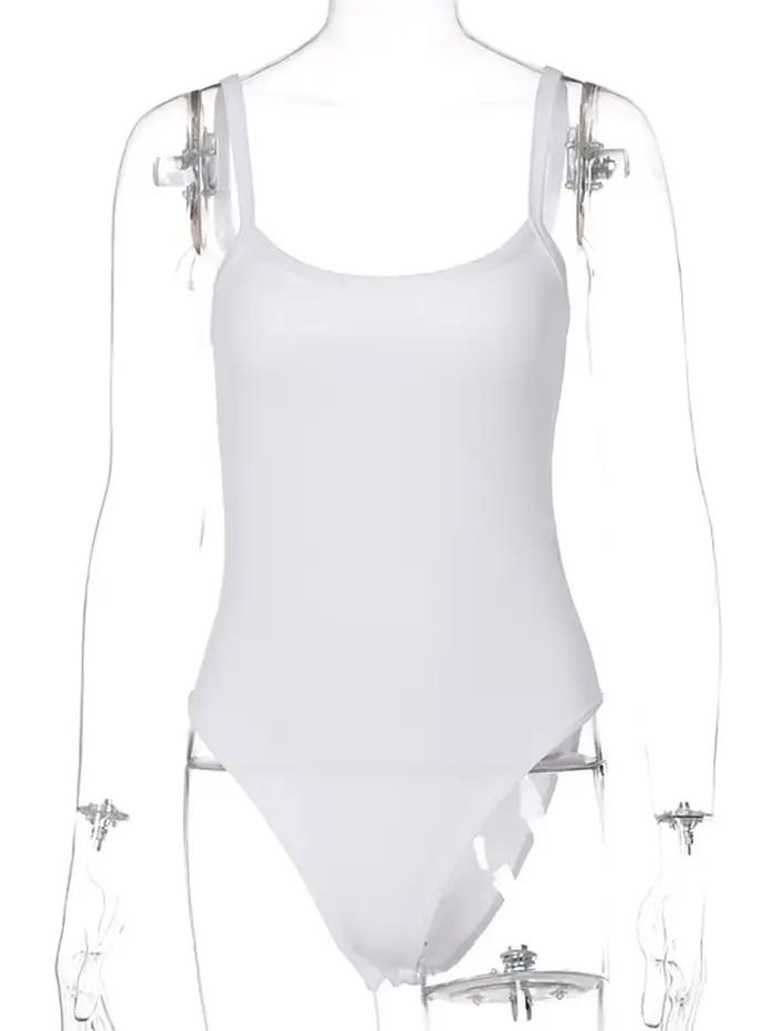 Sangle solide moulante Sexy corps décontracté basique blanc été Body haut pour femme sans manches pu