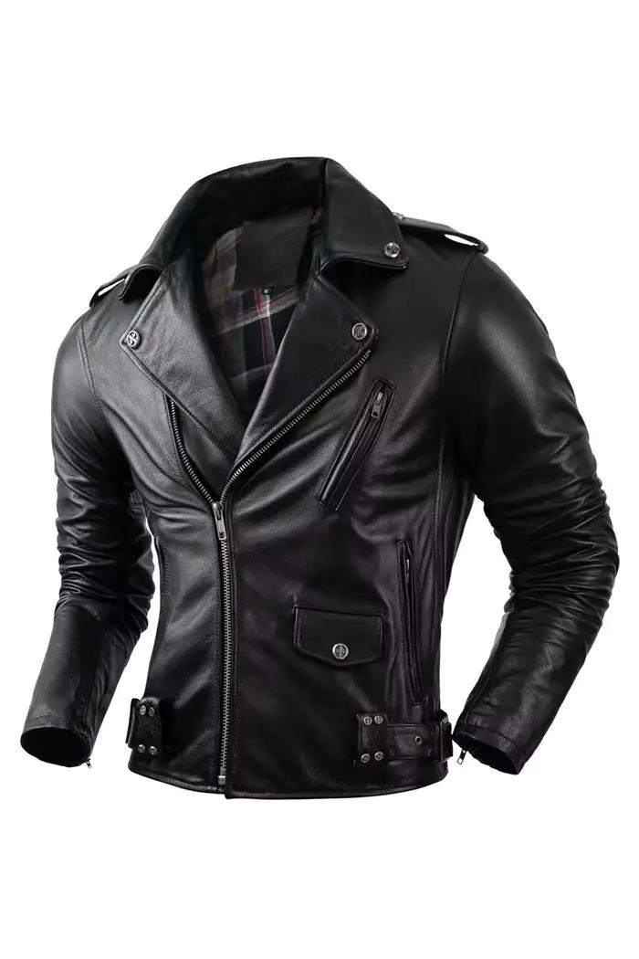 Veste en cuir de vachette véritable pour hommes, manteau de motard, vêtements d'équitation, mode aut