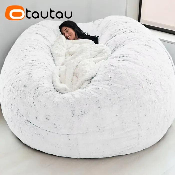 Housse de pouf géante en fausse fourrure de lapin ultra-douce OTAUTAU 5 pieds, pour l'hiver et Noël,