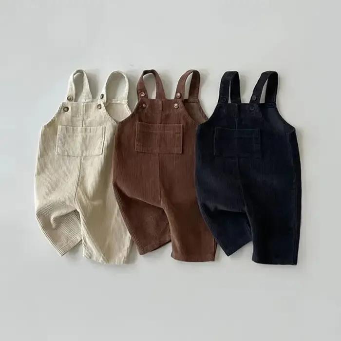 Automne hiver enfant en bas âge bébé garçons filles solide velours côtelé jarretelle barboteuse enfa