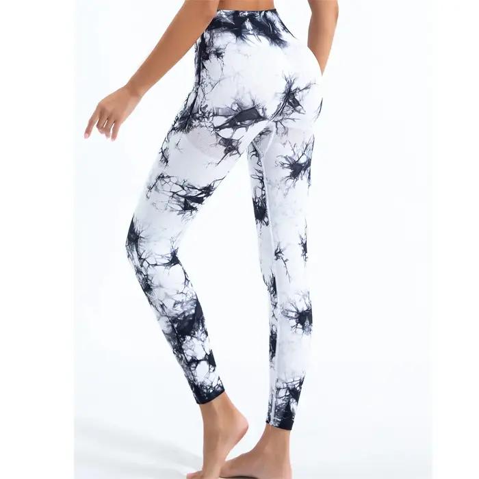 Pantalon de Yoga extensible pour femmes, teinture par nouage, sans couture, fesses pêche, taille hau