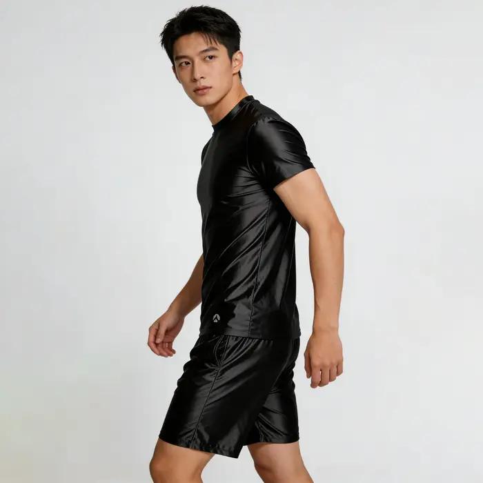 AMORESY T-shirt à manches courtes en soie glacée pour homme, respirant, confortable, décontracté, po
