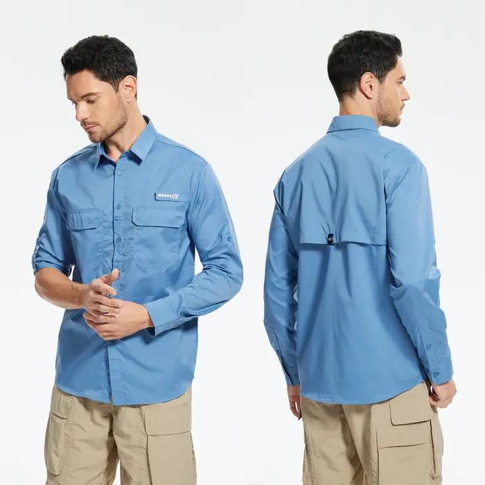 Chemises de pêche pour hommes UPF 50+ à manches longues/courtes, chemise décontractée à boutons avec