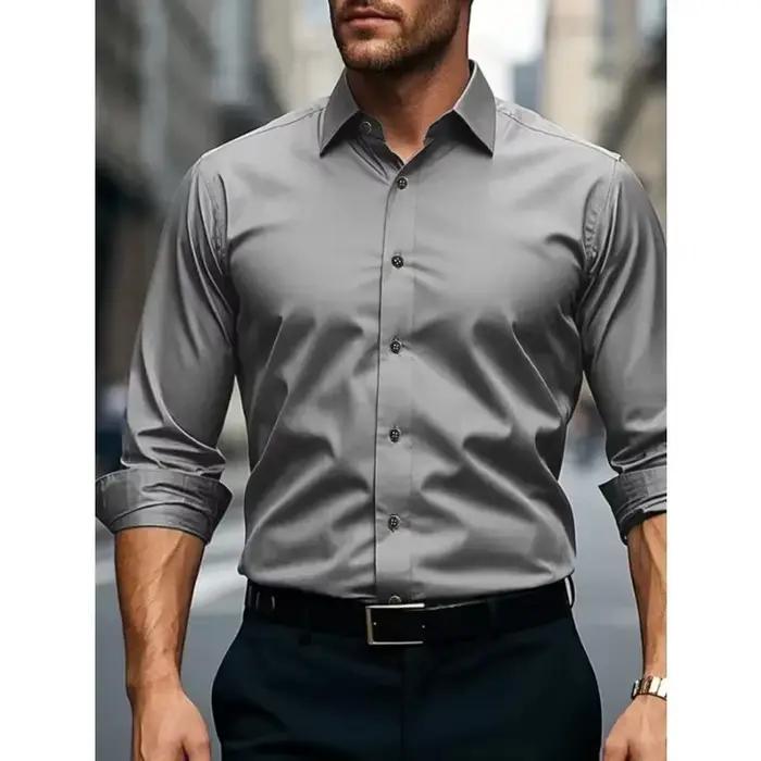 2025 chemise pour hommes flambant neuf couleur unie à manches longues intelligent décontracté quatre