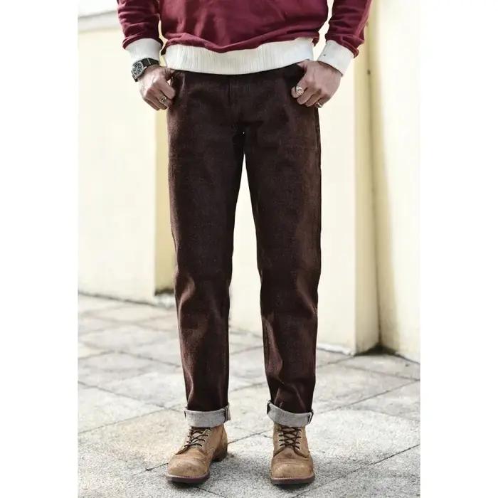 Ceaisszhan-Jean en denim marron pour homme, coupe effilée, vintage, 13.8 Oz