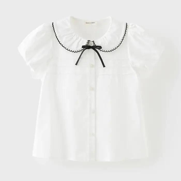 Chemise d'été pour enfants Dave Bella, chemisier en coton à manches courtes pour filles, 7-13 ans, h