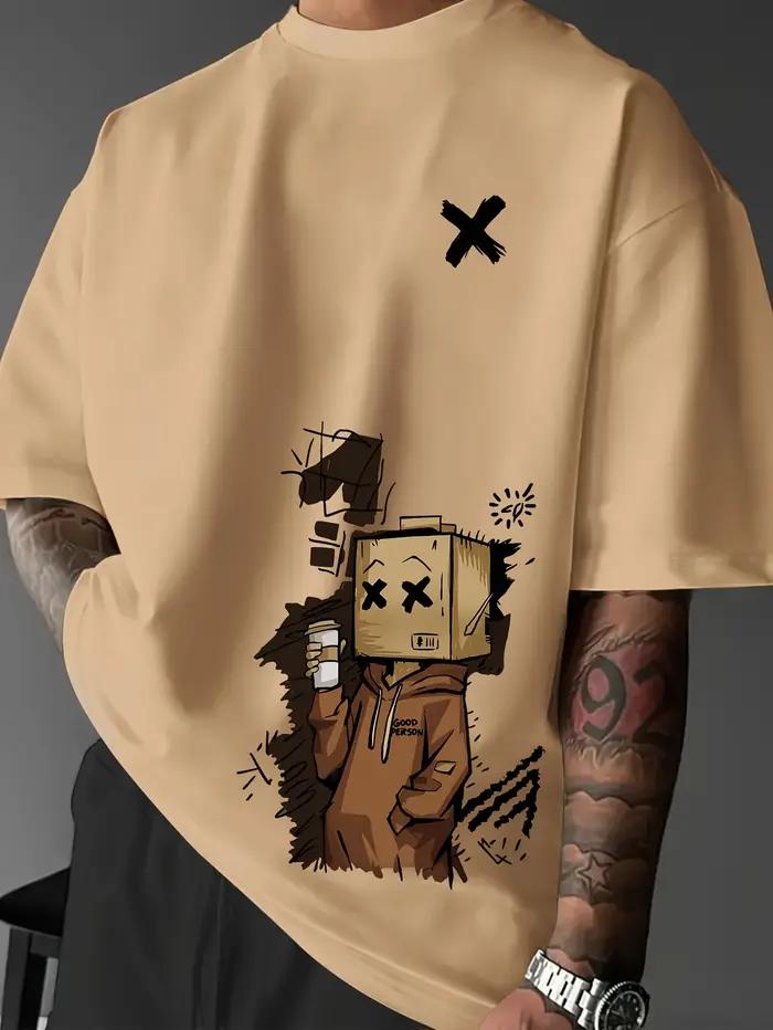T-shirt col rond pour hommes, mode européenne et américaine, imprimé Graffiti de dessin animé, confo
