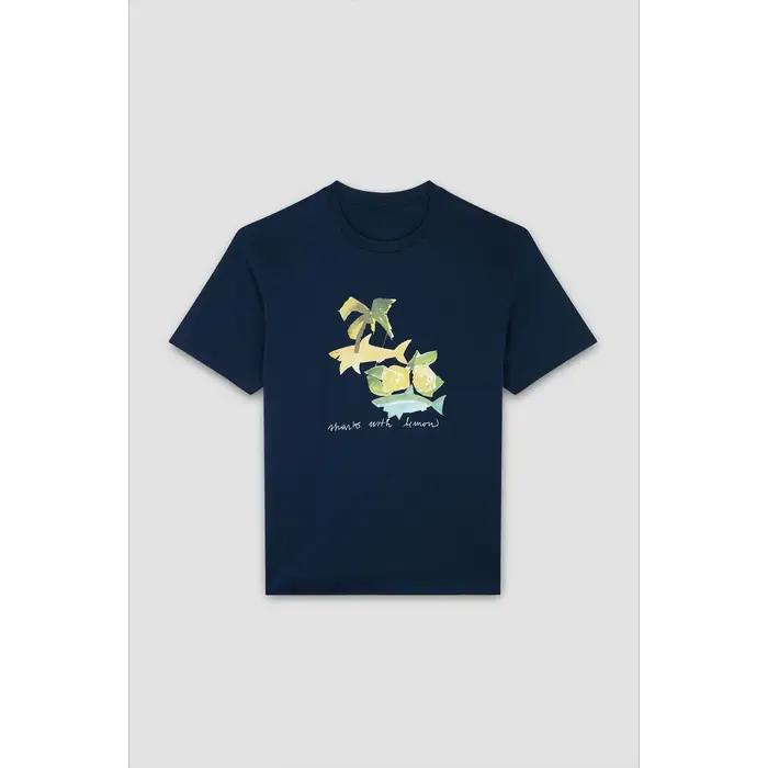 T-shirt d'été en pur coton pour hommes, décontracté, ample, imprimé requin, sport, col rond, manches
