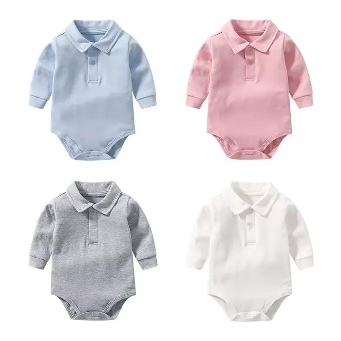 vêtements pour bébés Polo à manches longues pour nouveau-né, barboteuse pour tout-petits, 100% coton