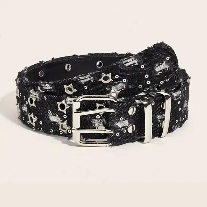 Ceinture de luxe en Denim bleu, accessoires Punk noirs, nouvelle mode, HipHop Y2k, étoile ajourée, b