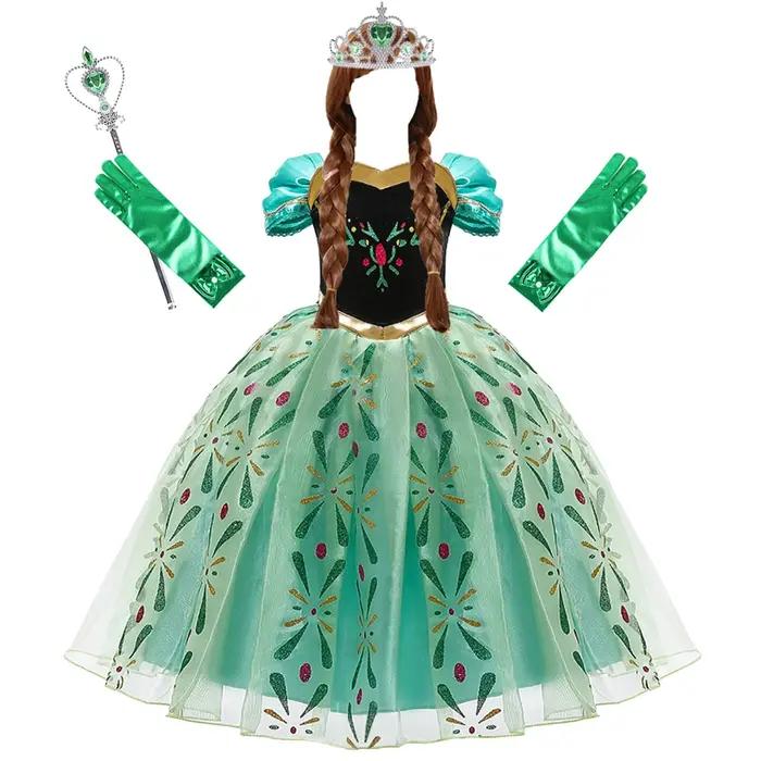 Robe Prinçesse Fille Anna Pour Enfants, Costume de Cosplay Pour Filles, Vêtements D'été Pour Hallowe