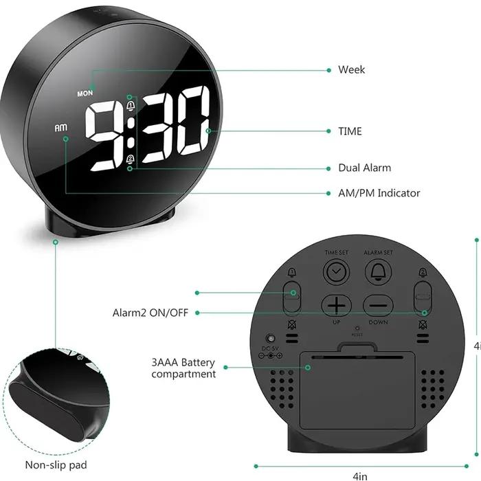 Réveil numérique LED de bureau, horloge électronique de voyage, double alarme 12/24H, affichage de l