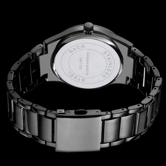 Hannah Martin montre en acier inoxydable pour hommes mode affaires Style noir Style minimaliste 3Bar