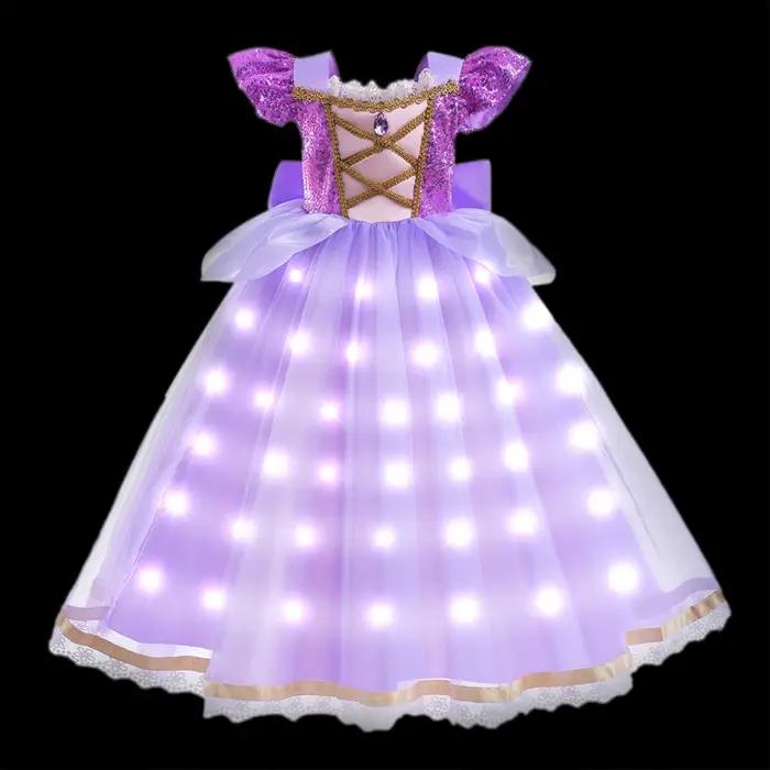Robe de princesse Elsa Anna pour filles, avec lumière LED, Costume pour enfants, vêtements de fête C