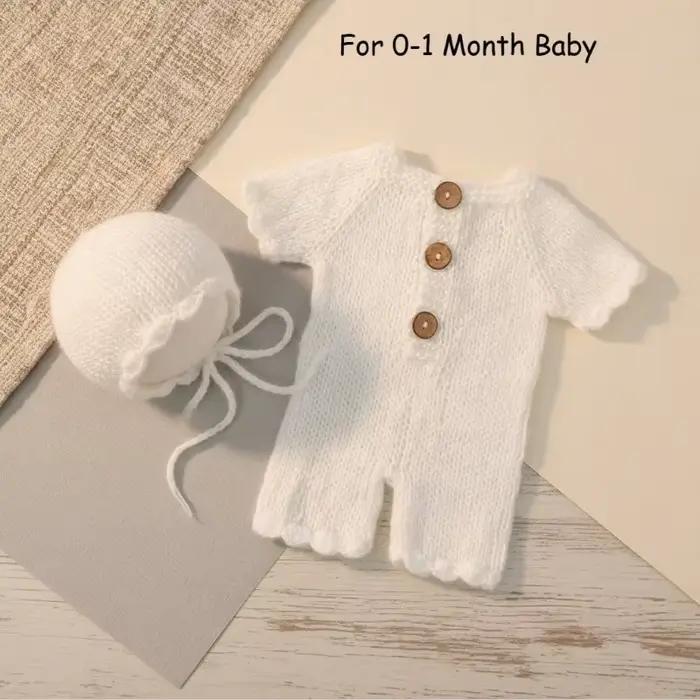 Barboteuse en Crochet faite à la main pour bébé, 2 pièces, avec chapeau, tenues de photographie pour