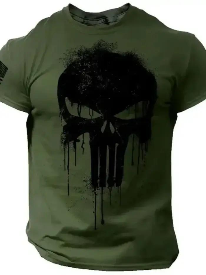 T-shirt vintage d'été pour homme, imprimé crâne 3D, décontracté, à manches courtes, pull oversize, v