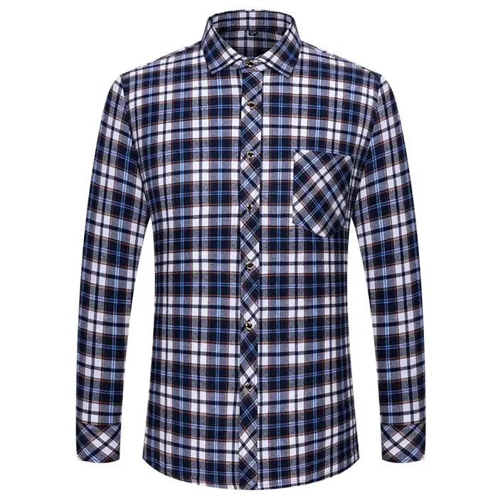 Chemises de glouton en coton pur M-6XL pour hommes, manches longues, poche unique, optique à carreau