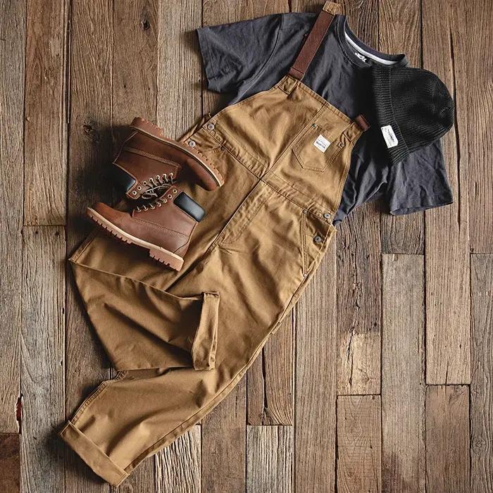 Salopette vintage pour homme, salopette cargo vintage kaki, pantalon de travail ample, salopette en