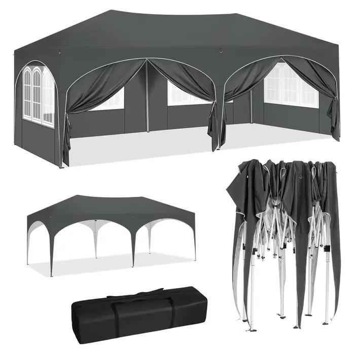 WOLTU Gazebo de pavillon pliant 3x6m auvent de jardin avec 6 parois latérales hauteur réglable tente
