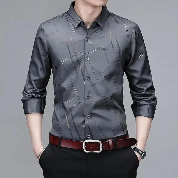 Chemise imprimée à manches longues pour hommes, haut d'affaires décontracté et à la mode, sans repas