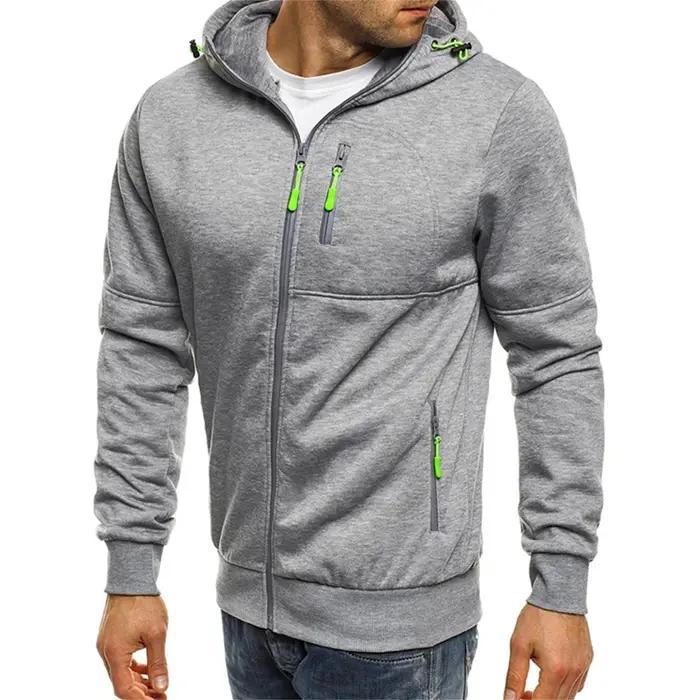 Veste à capuche et fermeture éclair pour hommes, couleur unie, avec poches, mode décontractée, stree