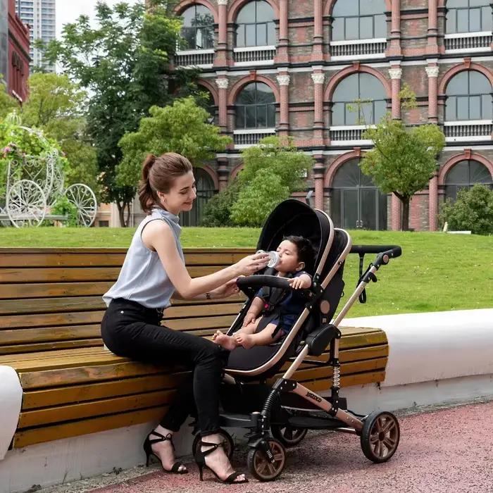 Système de voyage pour bébé 3-en-1 de luxe : poussette, landau haute position, pliage en un clic, mo