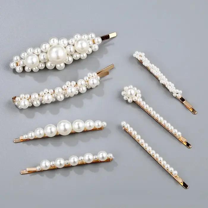1 ensemble de pinces à cheveux en perles faites à la main pour femmes, Barrettes à fleurs géométriqu