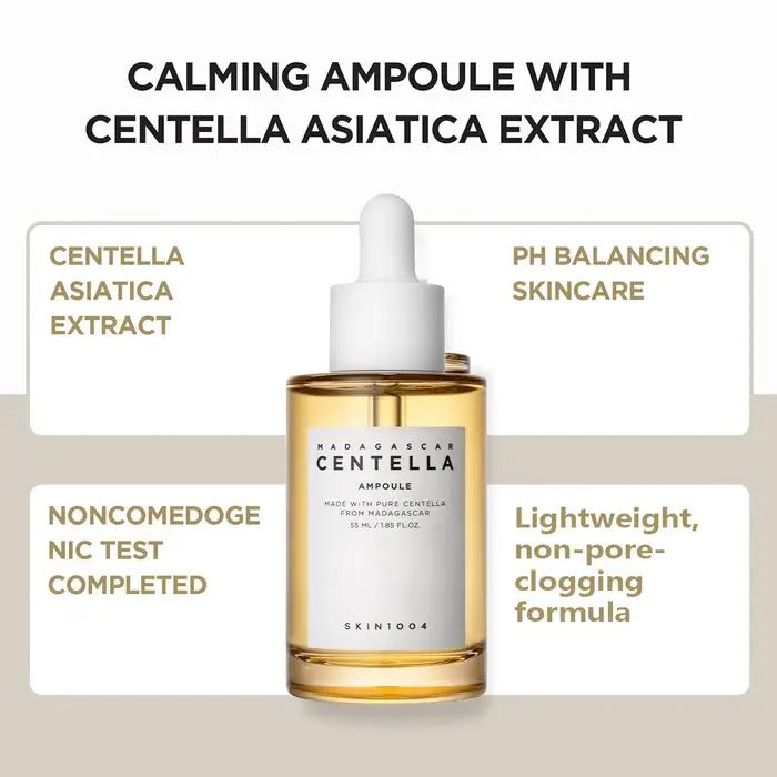 SKIN1004 Ampoule à la Centella de Madagascar 55ml, apaisante et rafraîchissante Lissage des tons r
