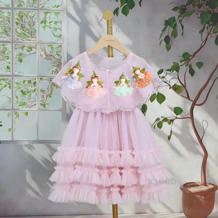 Robes d'été pour filles, robe à bretelles spaghetti avec châle, ensemble de robes pour enfants, robe