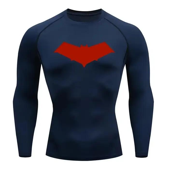 T-Shirt de Compression pour hommes, imprimé chauve-souris, séchage rapide, haut d'entraînement, Fitn